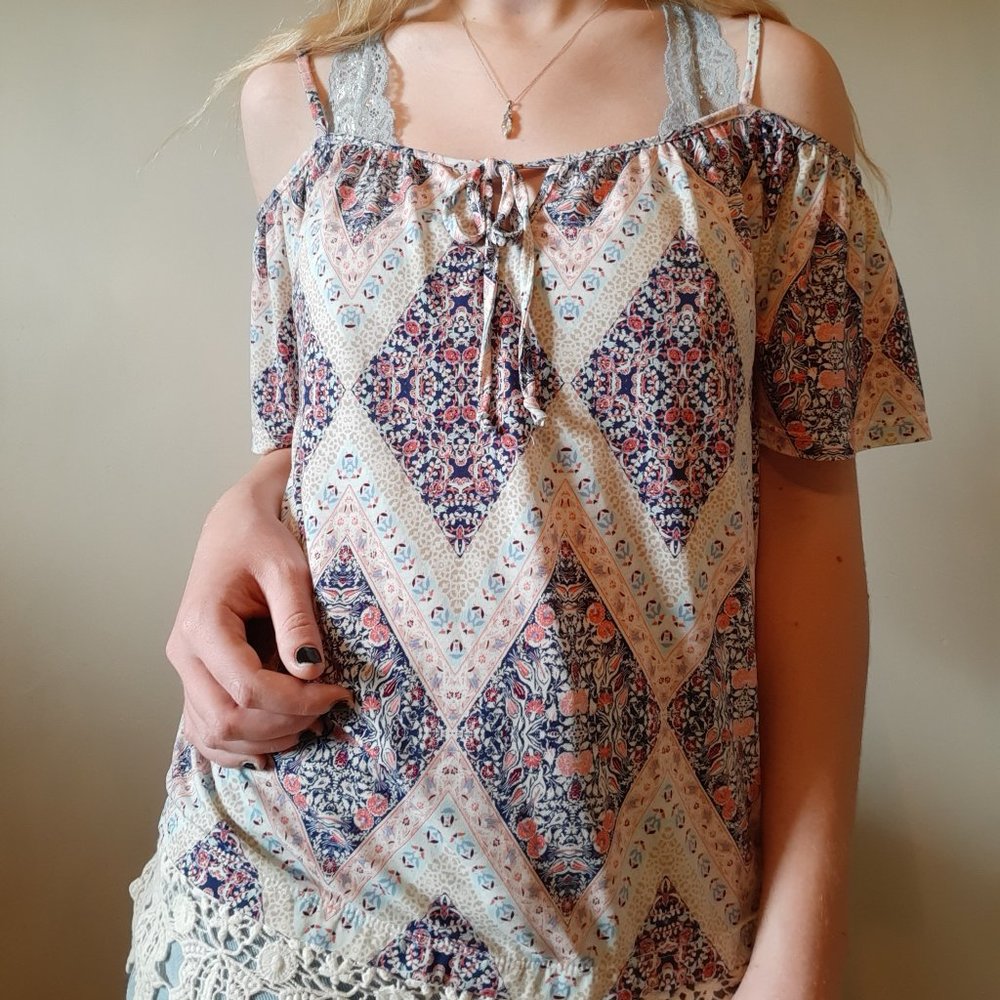 Maurices Off-The-Shoulder Lace Print Top